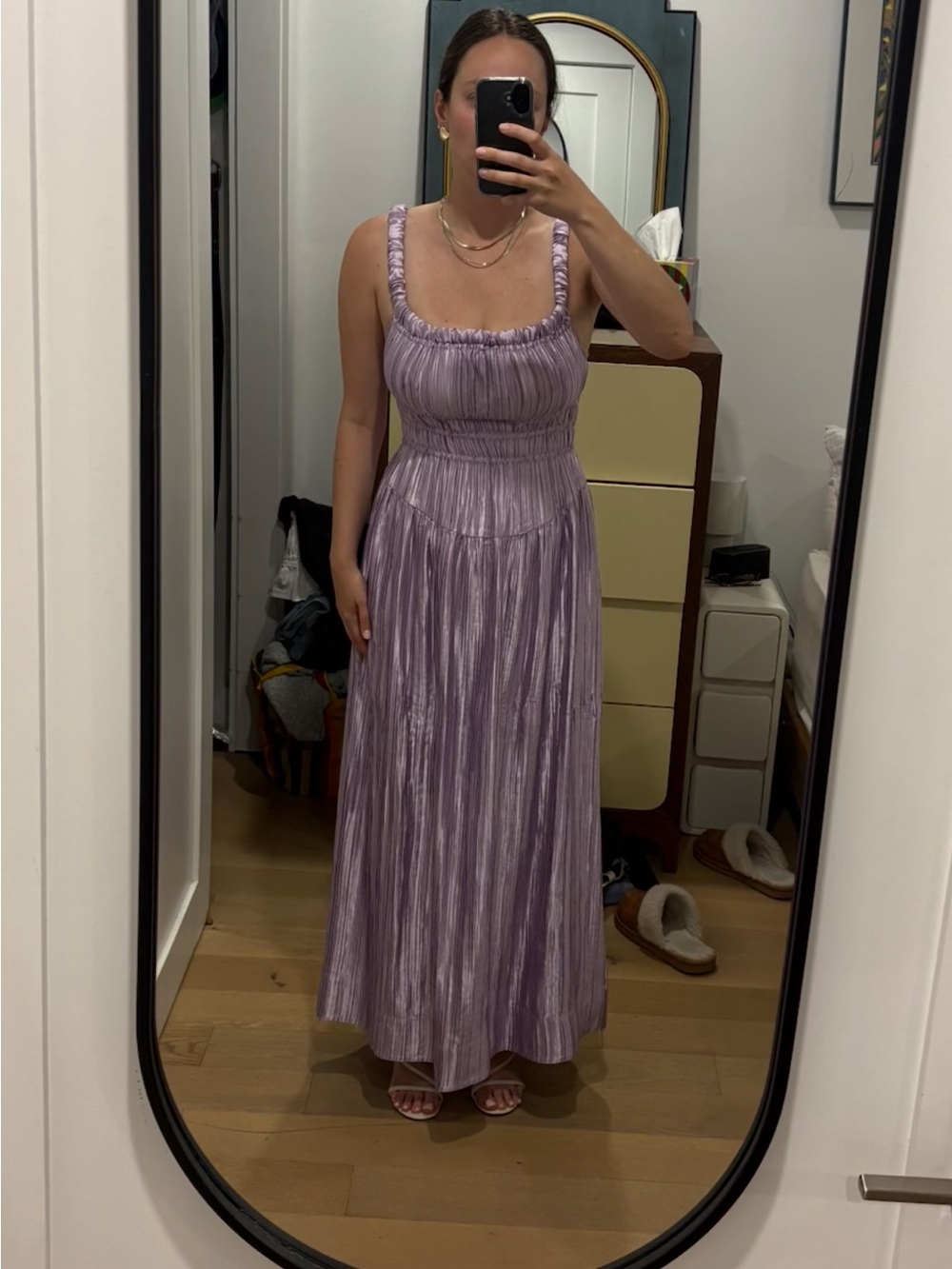 And Other Stories Lilac Ruched Maxi Dress with Open Back
